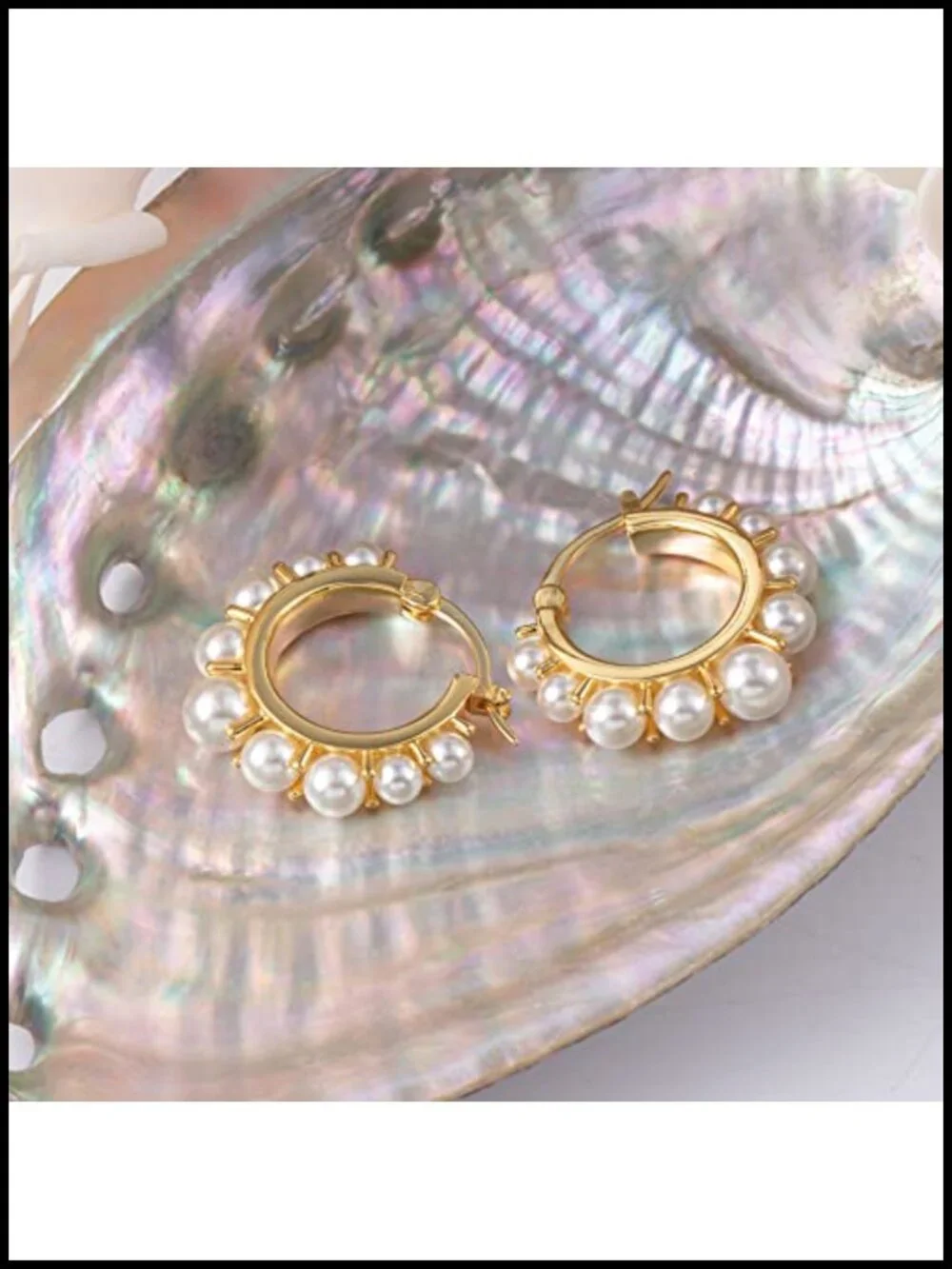 14k Gold Plated Pearl Hoop Earrings Hypoallergenic for Women Daily Wear